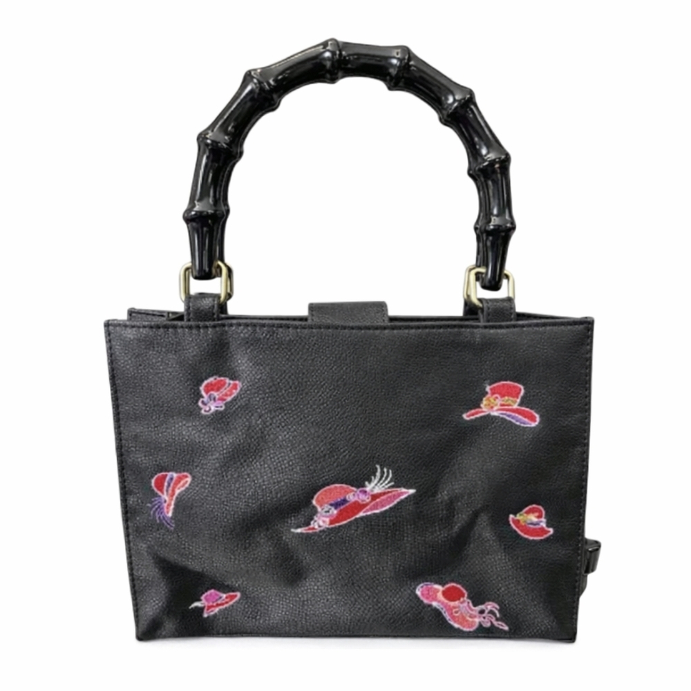 Tianni Black Bamboo Vintage Red Hat Society Grandmacore Bag